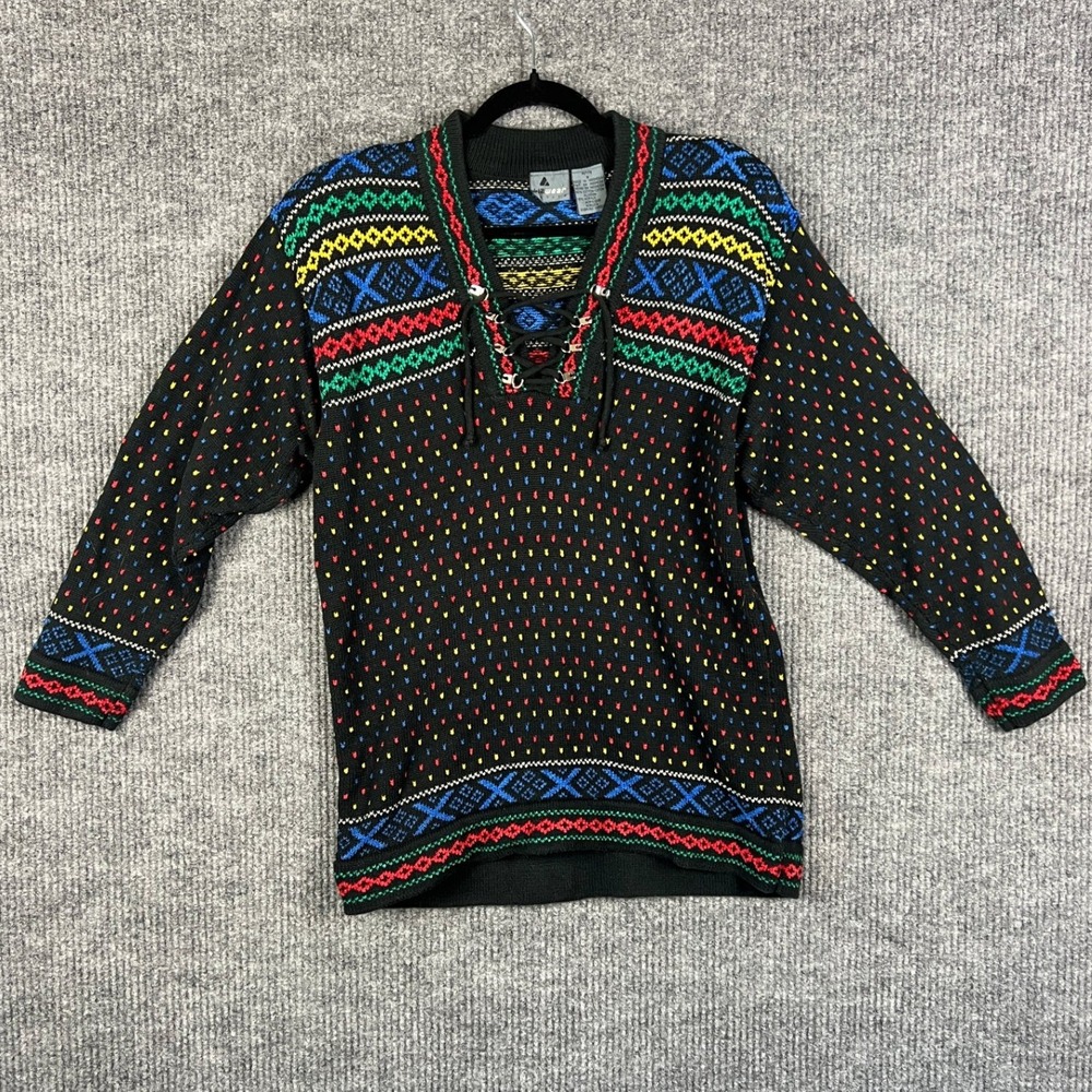 Fair Isle Preppy Fisherman Ski Coastal Lace Up 90s Petite Small Knit Sweater